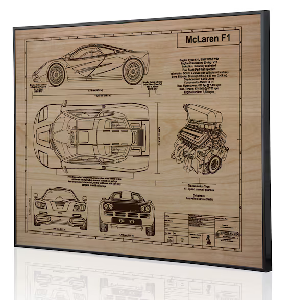 The production blueprint of the McLaren F1, the root sibling of the McLaren F1 LM sharing similar designs and blueprints.