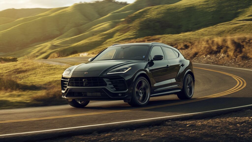 A sleek and stylish subcompact SUV is seen driving smoothly on a winding road surrounded by lush, green hills. The sun casts a warm, golden light on the vehicle, highlighting its modern design and sleek lines. The background captures the beauty of a serene countryside, with a hint of adventure just around the corner.