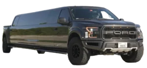 Black Ford Raptor rental limousine available for off-road and luxury transport in Dubai.