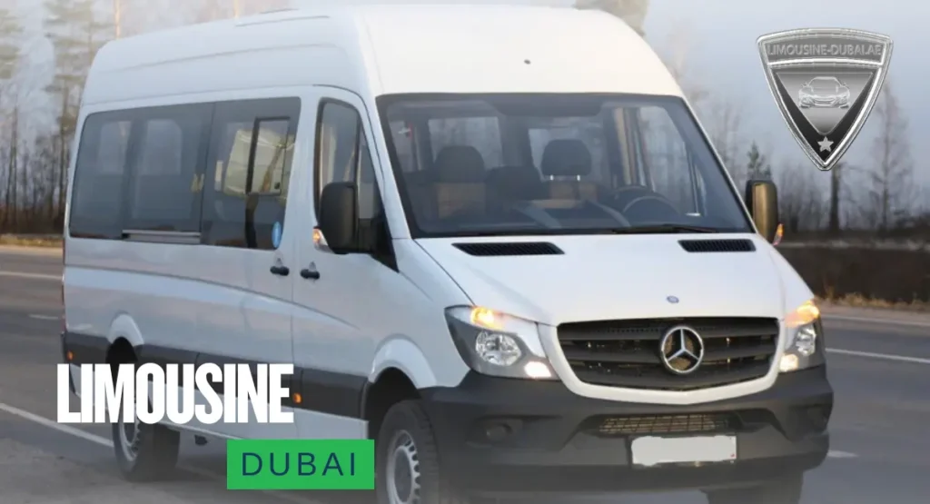 Mercedes Sprinter 19 Pax luxury van for limousine service in Dubai, ideal for group transportation.