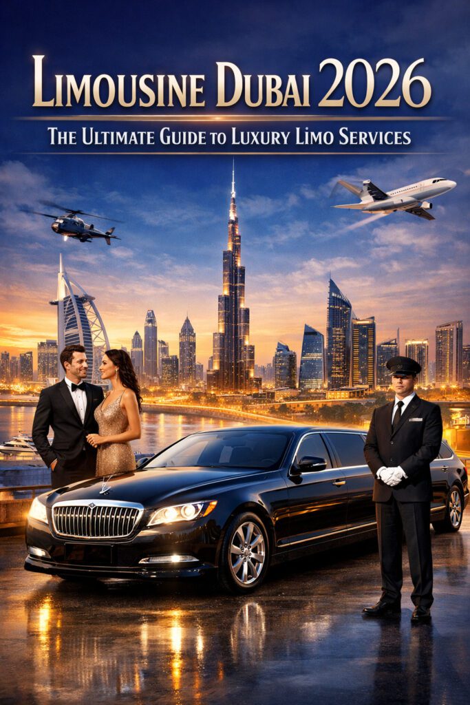 Luxury limo in Dubai skyline Limousine Dubai